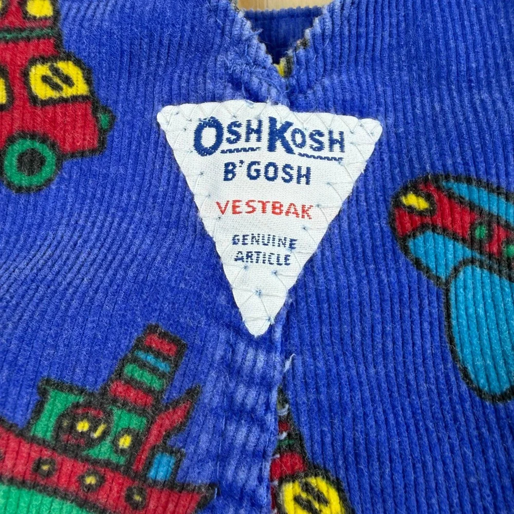Vintage OshKosh Bgosh Blue Corduroy Vehicle Print Overalls 18 Months Made in USA